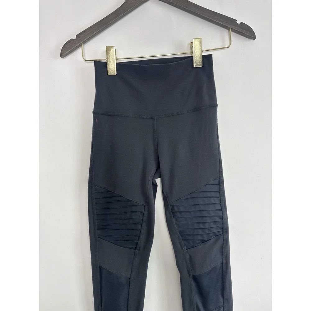 Alo Yoga Womens XS High Waist Moto Leggings Charcoal Gray Athleisure Gorpcore A1
